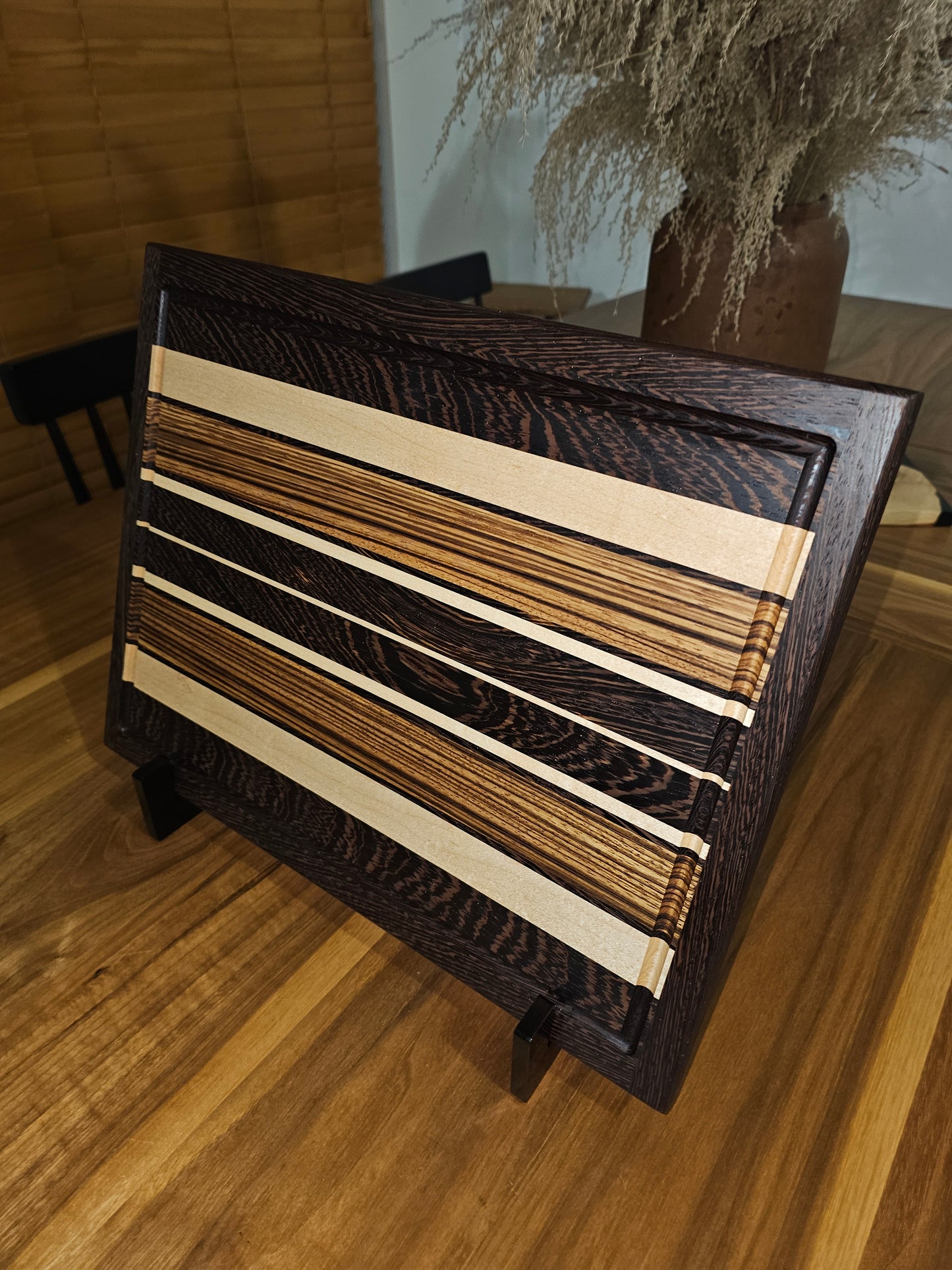 wenge, zebra wood and maple cutting board